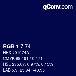 カラーコード: RGB 1 7 74 | qconv.com