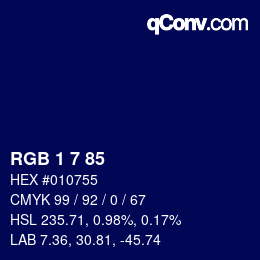 Color code: RGB 1 7 85 | qconv.com