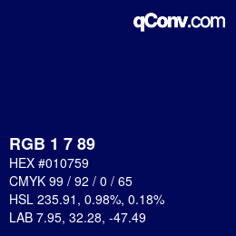 カラーコード: RGB 1 7 89 | qconv.com