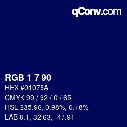 カラーコード: RGB 1 7 90 | qconv.com