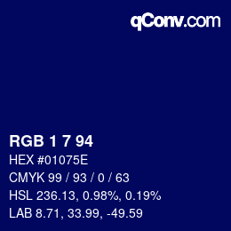 カラーコード: RGB 1 7 94 | qconv.com
