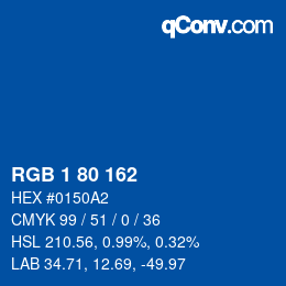カラーコード: RGB 1 80 162 | qconv.com