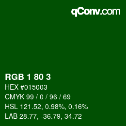 Color code: RGB 1 80 3 | qconv.com