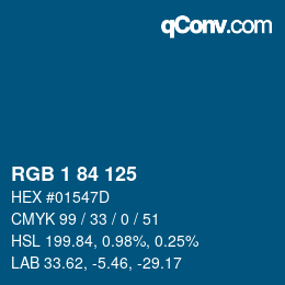 カラーコード: RGB 1 84 125 | qconv.com