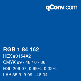 颜色代码: RGB 1 84 162 | qconv.com