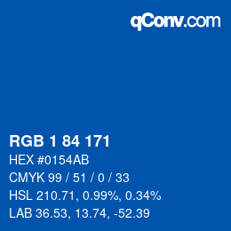 カラーコード: RGB 1 84 171 | qconv.com