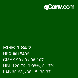 Color code: RGB 1 84 2 | qconv.com