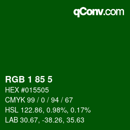 Color code: RGB 1 85 5 | qconv.com