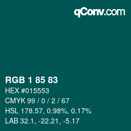 Color code: RGB 1 85 83 | qconv.com