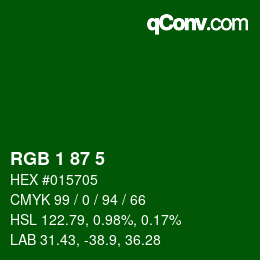 Color code: RGB 1 87 5 | qconv.com