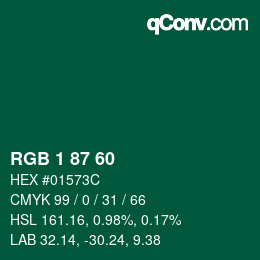 カラーコード: RGB 1 87 60 | qconv.com