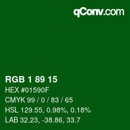 Color code: RGB 1 89 15 | qconv.com