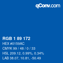 カラーコード: RGB 1 89 172 | qconv.com