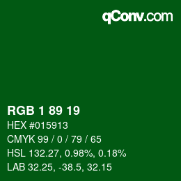 カラーコード: RGB 1 89 19 | qconv.com