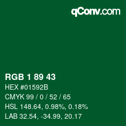 カラーコード: RGB 1 89 43 | qconv.com