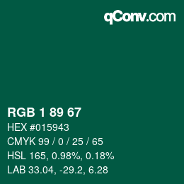 カラーコード: RGB 1 89 67 | qconv.com