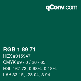 Color code: RGB 1 89 71 | qconv.com