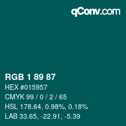 Color code: RGB 1 89 87 | qconv.com
