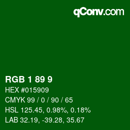 カラーコード: RGB 1 89 9 | qconv.com