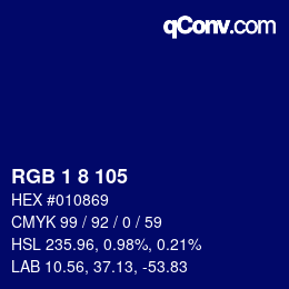 Color code: RGB 1 8 105 | qconv.com