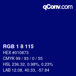 Color code: RGB 1 8 115 | qconv.com