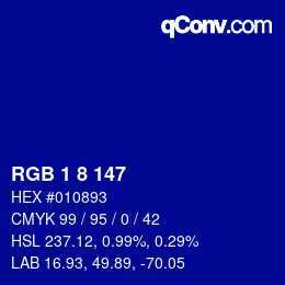 Color code: RGB 1 8 147 | qconv.com