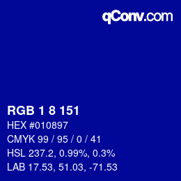 Código de color: RGB 1 8 151 | qconv.com