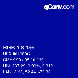 Color code: RGB 1 8 156 | qconv.com