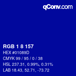 Color code: RGB 1 8 157 | qconv.com