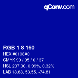 Color code: RGB 1 8 160 | qconv.com