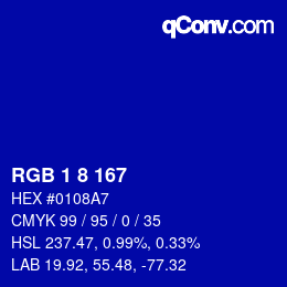 Color code: RGB 1 8 167 | qconv.com