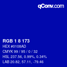 颜色代码: RGB 1 8 173 | qconv.com