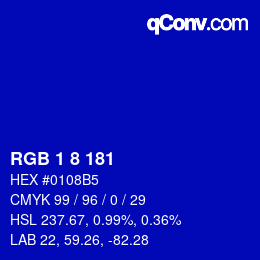 Color code: RGB 1 8 181 | qconv.com