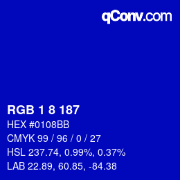 Color code: RGB 1 8 187 | qconv.com