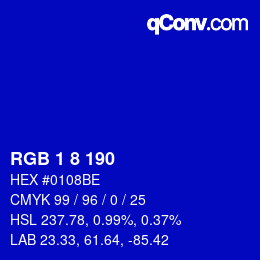 カラーコード: RGB 1 8 190 | qconv.com