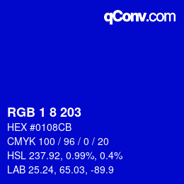 Farbcode: RGB 1 8 203 | qconv.com