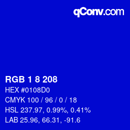 Farbcode: RGB 1 8 208 | qconv.com