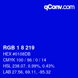 颜色代码: RGB 1 8 219 | qconv.com