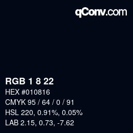 カラーコード: RGB 1 8 22 | qconv.com