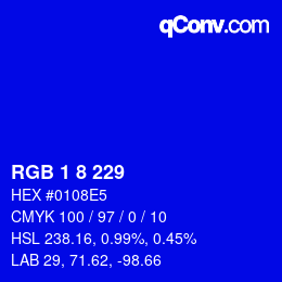 颜色代码: RGB 1 8 229 | qconv.com