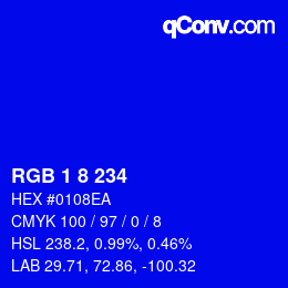 Color code: RGB 1 8 234 | qconv.com