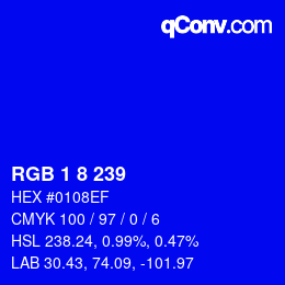 Color code: RGB 1 8 239 | qconv.com