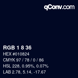 カラーコード: RGB 1 8 36 | qconv.com