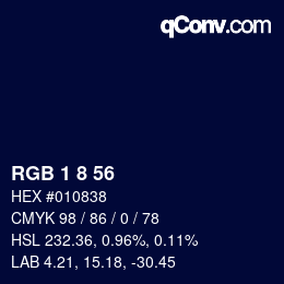 Color code: RGB 1 8 56 | qconv.com