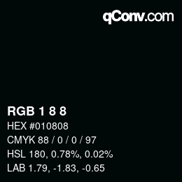 Color code: RGB 1 8 8 | qconv.com