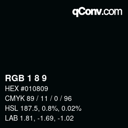 Color code: RGB 1 8 9 | qconv.com