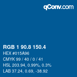 カラーコード: RGB 1 90.8 150.4 | qconv.com