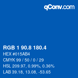 カラーコード: RGB 1 90.8 180.4 | qconv.com