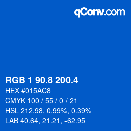 カラーコード: RGB 1 90.8 200.4 | qconv.com