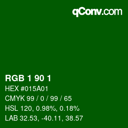 颜色代码: RGB 1 90 1 | qconv.com